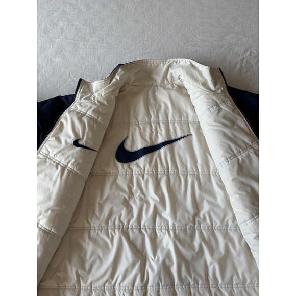 VTG Nike Jacket Mens XXL 2XL Big Swoosh Reversible Parka Stadium Coat Blue Long - Picture 7 of 15